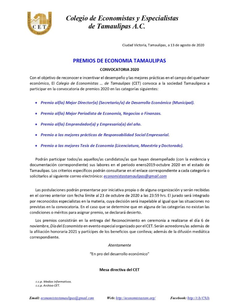 Premios de Economía Tamaulipas 2020