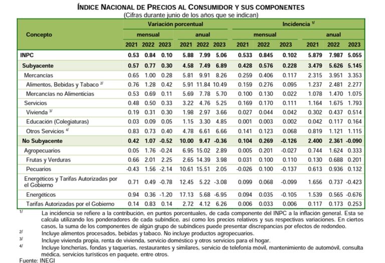 Índice Nacional de Precios al Consumidor (Junio, 2023)