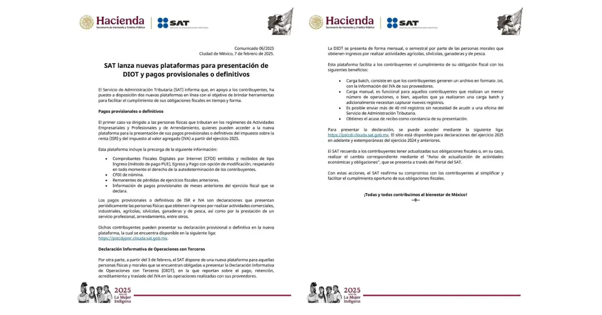 El SAT informa sobre la habilitación de dos nuevas plataformas en línea para el cumplimiento de obligaciones